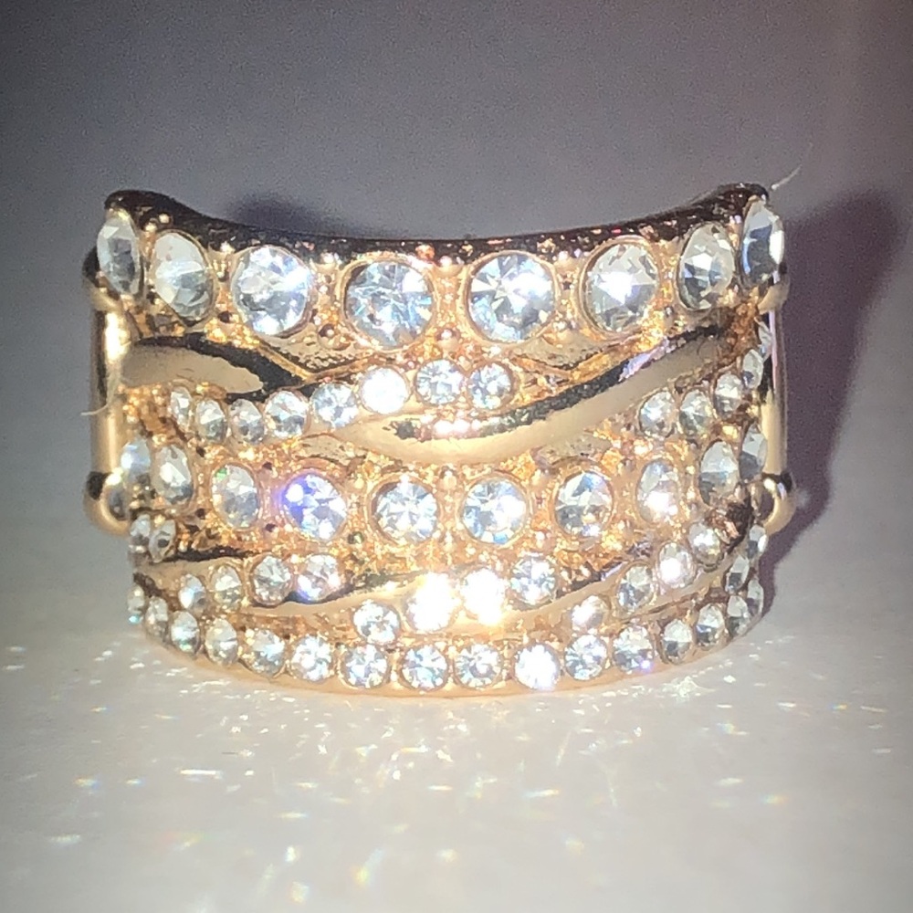 Crystal Pave Wide Band Ring - Gold Tone